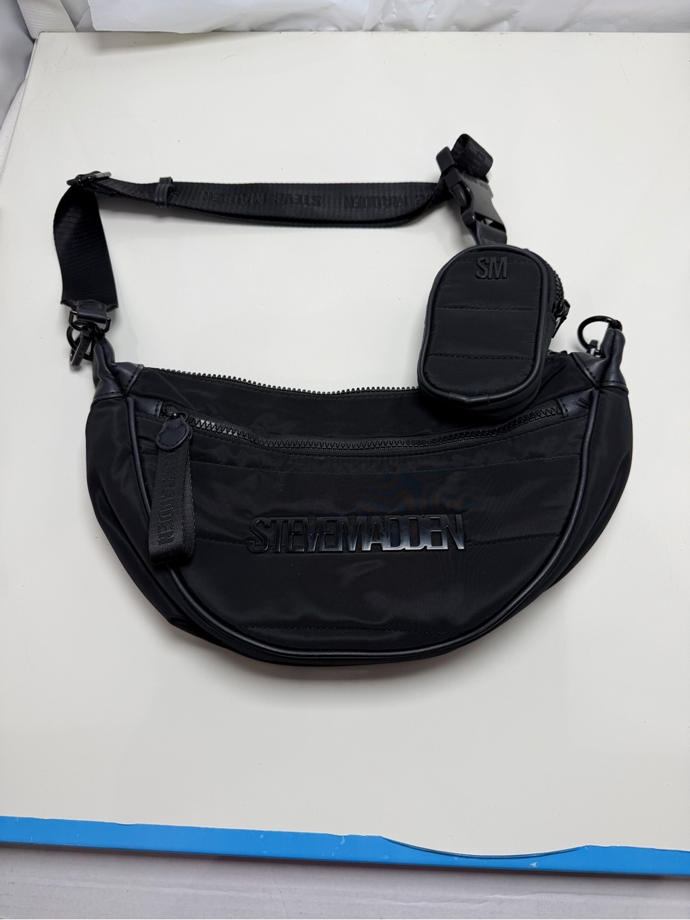 Steve Madden Black Nylon Crescent Sling Bag with Detachable Mini Pouch